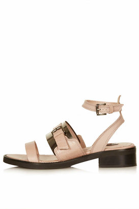 Topshop Premium nude three part leather sandals with ankle fastening. 100% leather.