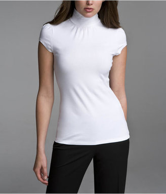 Express Luxe Stretch Short-Sleeve Mock-Neck Top
