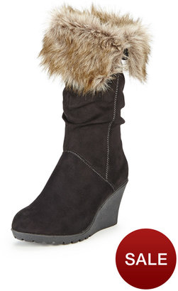 Shoebox Shoe Box Angelina Casual Imi Suede Wedge Fur Cuff Boots