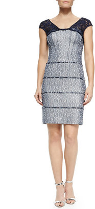 Kay Unger New York Cap-Sleeve Tiered Cocktail Dress