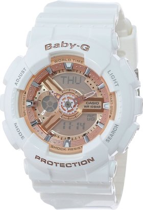 Casio Women's BA-110-7A1CR Baby-G Rose Gold Analog-Digital Watch with White Resin Band