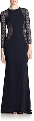 Carmen Marc Valvo Beaded Lace & Crepe Gown