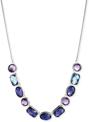 Nine West Silver-Tone Purple and Blue Stone Frontal Necklace