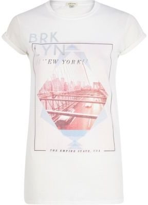River Island White Brooklyn print fitted t-shirt
