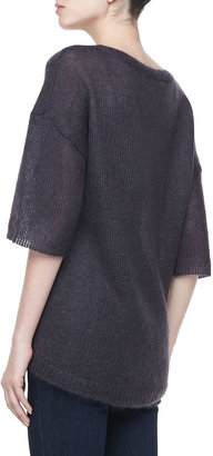 Halston Mohair Half-Sleeve Sweater, Pumice