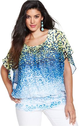 Style&Co. Plus Size Printed Flutter-Sleeve Top