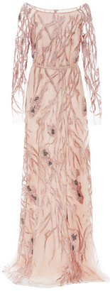 Naeem Khan Vine Embroidered Gown Pink