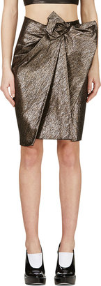 Lanvin Gunmetal Grey Jacquard Wrap Front Skirt