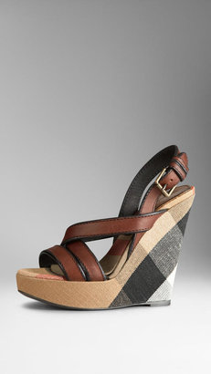 Burberry Canvas Check Leather Platform Wedges