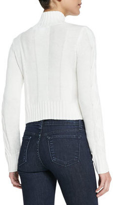 Neiman Marcus Cusp by Cable-Knit Mock Turtleneck Crop Sweater, Winter White