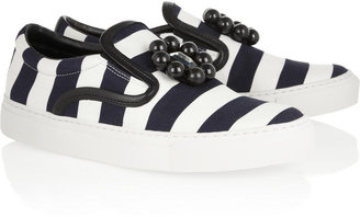 Mother of Pearl Achilles embellished striped canvas sneakers
