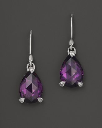 Judith Ripka Sterling Silver Pear Stone Earrings with Purple Crystal