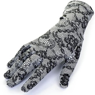 Black Short Lace Print Cotton Gloves