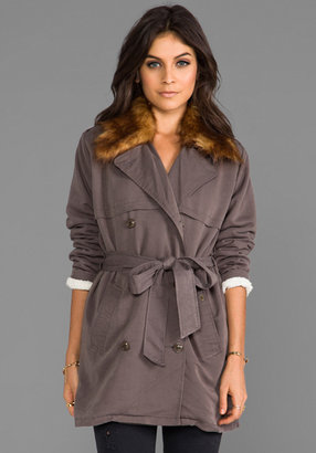 Obey Chelsea Trench Coat with Removable Faux Fur Collar