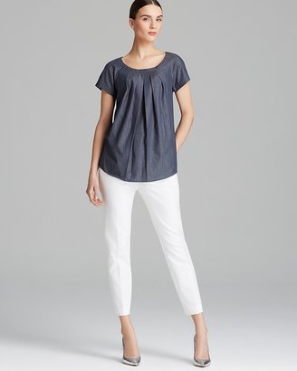 Adrianna Papell Scoop Neck Chambray Top