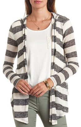 Charlotte Russe Hooded Open Front Striped Cardigan