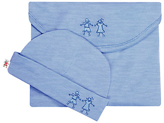 Merino Kids Babywrap Newborn Baby Swaddle Blanket and Hat, Banbury Blue