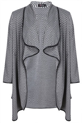Yours Clothing Grey And Black Herringbone Print Coat With Draped Collar
