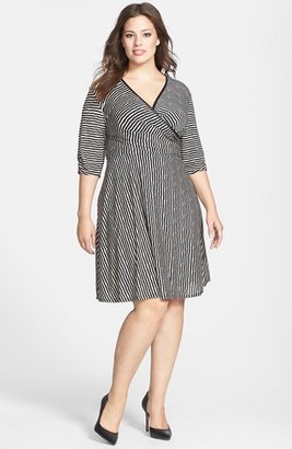 Donna Ricco Stripe Jersey Faux Wrap Dress (Plus Size)