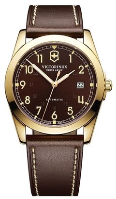Victorinox Swiss Army ® 'Infantry' Automatic Leather Strap Watch, 40mm