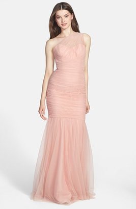 Amsale One-Shoulder Tulle Mermaid Gown