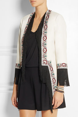 Talitha Embroidered fringed silk-twill jacket