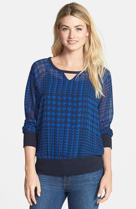 Vince Camuto Houndstooth Keyhole Pullover