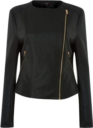 Therapy Faux leather collarless biker jacket