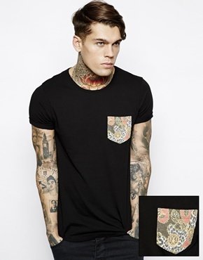 ASOS T-Shirt With Baroque Print Contrast Pocket