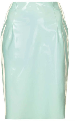 Topshop Mint tab detail vinyl pencil skirt with zip fastening at back. 100% polyester. machine washable.