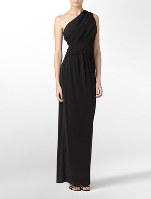 Calvin Klein One-Shoulder Solid Matte Jersey Long Formal Dress