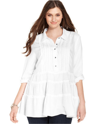 Style&Co. Plus Size Pleated Tiered-Hem Roll-Tab-Sleeve Shirt
