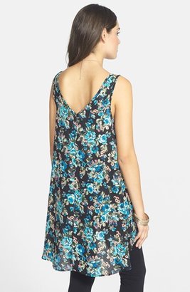 Painted Threads Floral Print Chiffon High/Low Tunic Tank (Juniors)
