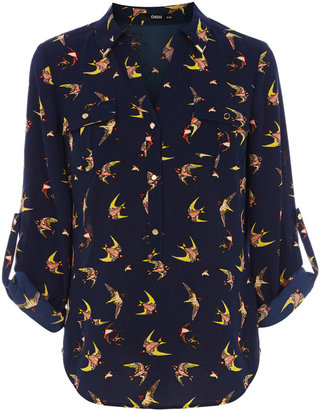 Oasis Collar Tip Bird Printed Shirt