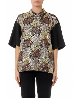 No.21 Sequin-embelished point-collar top