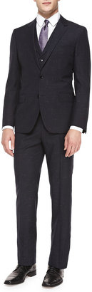 HUGO BOSS Textured Donegal Three-Piece Suit, Navy