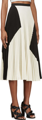 Proenza Schouler Black & Ivory Pleated Crepe Skirt