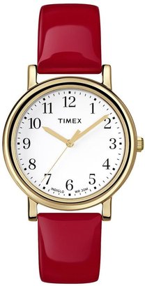 Timex Original Classic Goldtone Red Patene Strap Ladies Watch