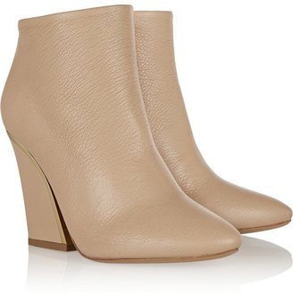 Chloé Gold-trimmed textured-leather ankle boots