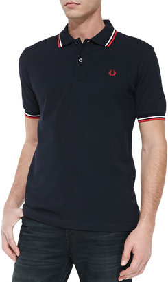 Fred Perry Twin-Tipped Polo Shirt, Navy/Red/White