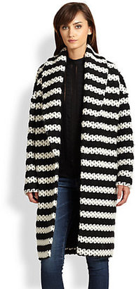 Alice + Olivia Ralter Striped Sweater-Knit Cocoon Coat