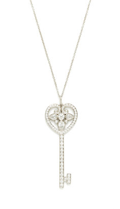 Tiffany & Co. Diamond Ornate Heart Key Pendant Necklace