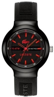 Lacoste Men's black and red analogue dial rubber strap watch