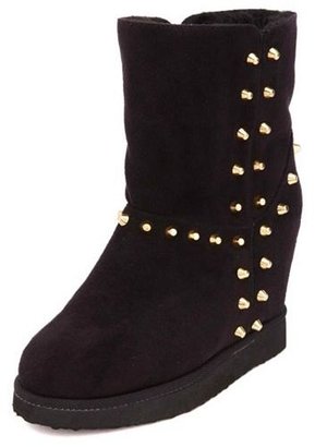Soda Sunglasses Studded Faux Fur-Lined Wedge Booties