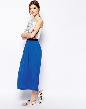 Warehouse Elastic Midi Skirt - Blue