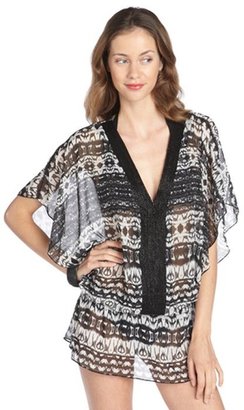 Badgley Mischka black and ivory stretch pattern beaded detail tunic