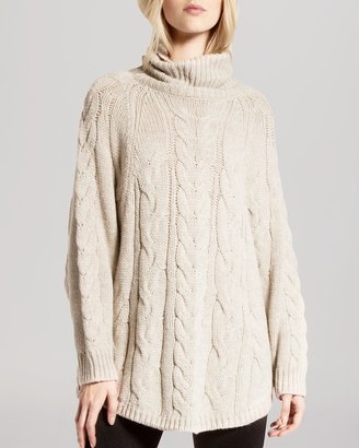 Halston Sweater - Oversized Turtleneck Cable Stitch Wool