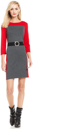 NY Collection Colorblocked Belted Sweater Dress