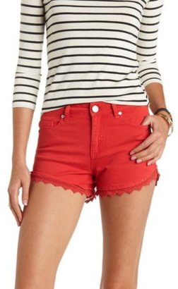 Charlotte Russe Colored Crochet-Trimmed High-Waisted Denim Shorts