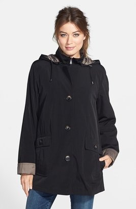 Gallery Faux Silk A-Line Coat with Detachable Hood & Liner (Online Only) (Regular & Petite)